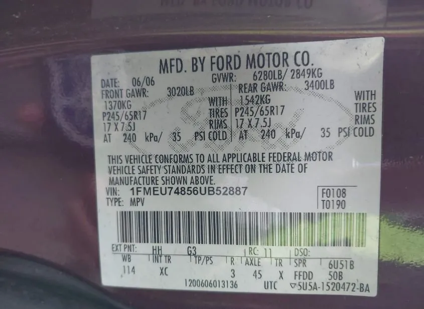2006 FORD Explorer Used VIN 1FMEU74856UB52887 – engine bay