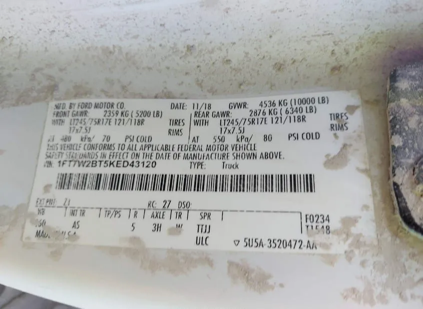 2019 FORD F-250 Used VIN 1FT7W2BT5KED43120 – interior seats