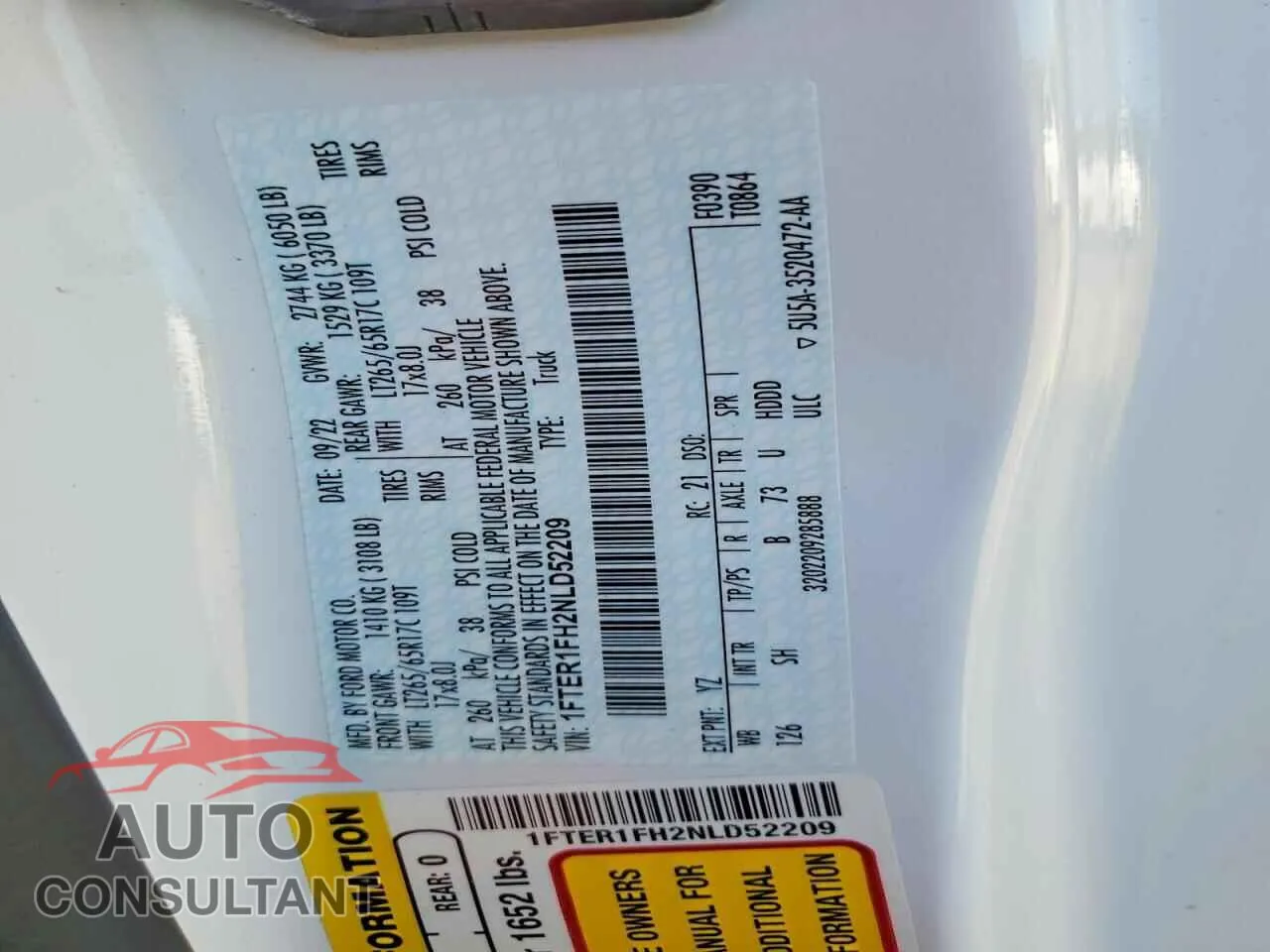 2022 FORD RANGER Damaged VIN 1FTER1FH2NLD52209 – photo 12