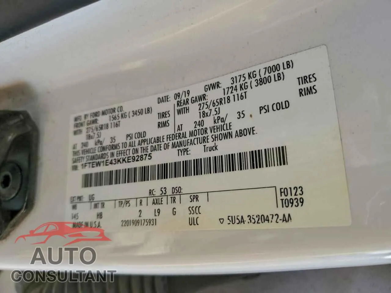 2019 FORD F-150 Damaged VIN 1FTEW1E43KKE92875 – photo 12