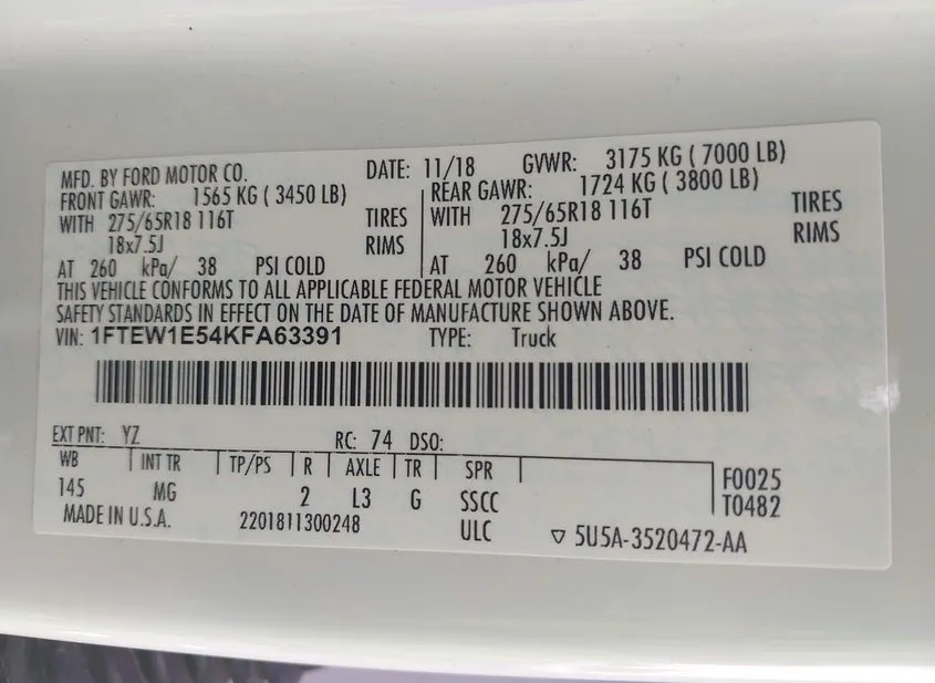 2019 FORD F-150 Used VIN 1FTEW1E54KFA63391 – undercarriage