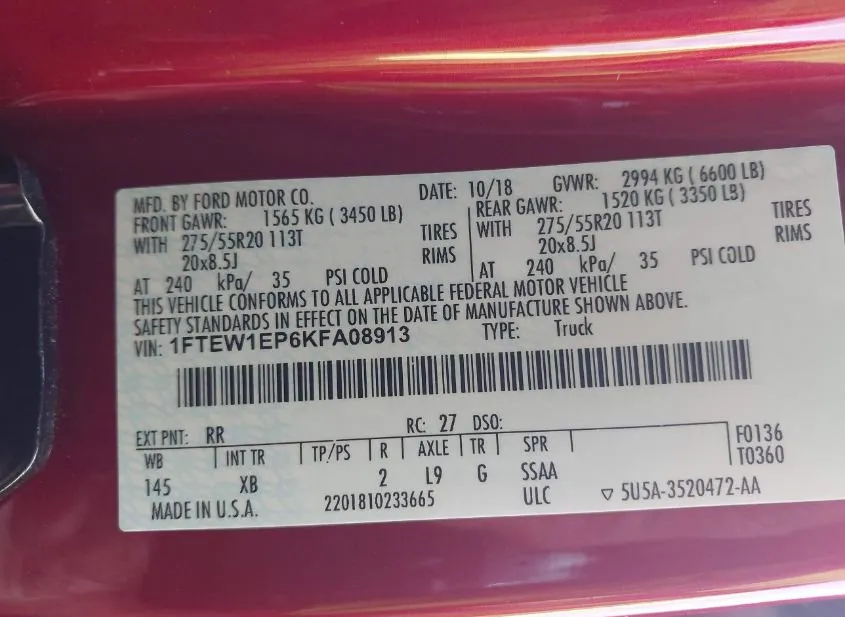 2019 FORD F-150 Used VIN 1FTEW1EP6KFA08913 – photo 45