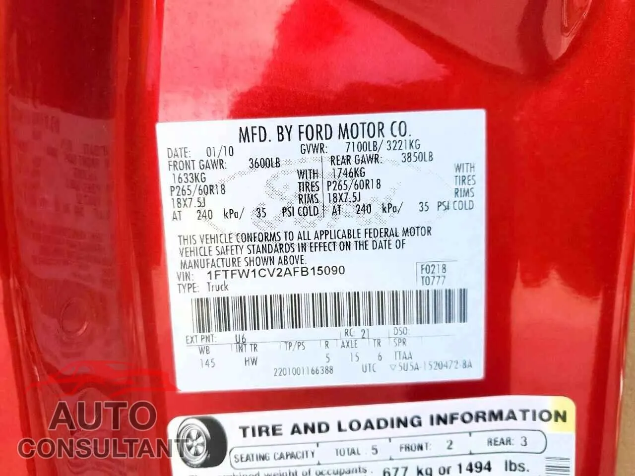 2010 FORD F-150 Damaged VIN 1FTFW1CV2AFB15090 – photo 13 2010 FORD F-150 Damaged VIN 1FTFW1CV2AFB15090 – photo 13