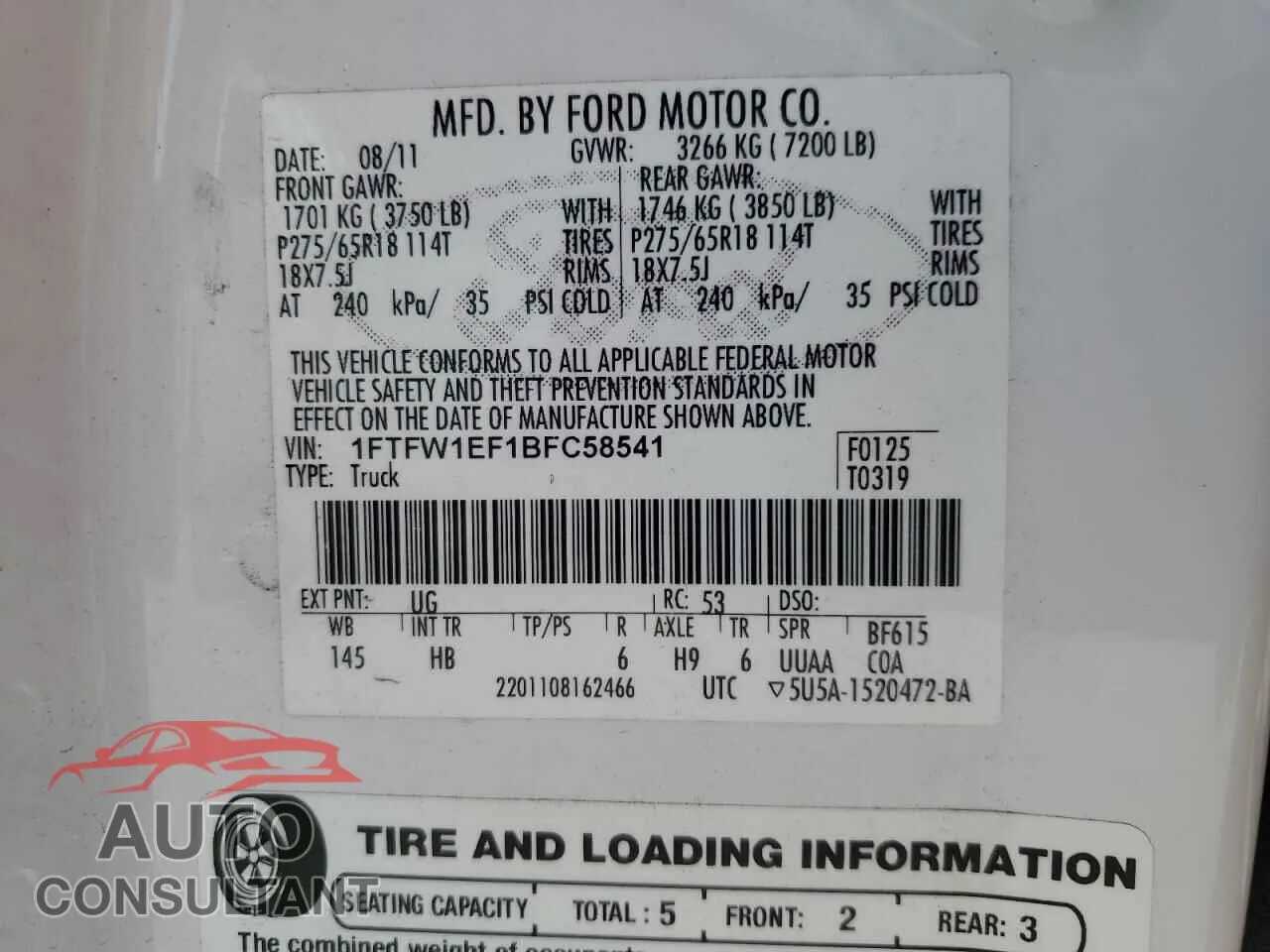 2011 FORD F-150 Damaged VIN 1FTFW1EF1BFC58541 – photo 12