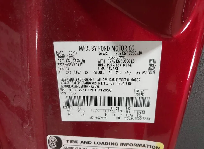 2014 FORD F-150 Used VIN 1FTFW1ET2EFC12856 – odometer reading