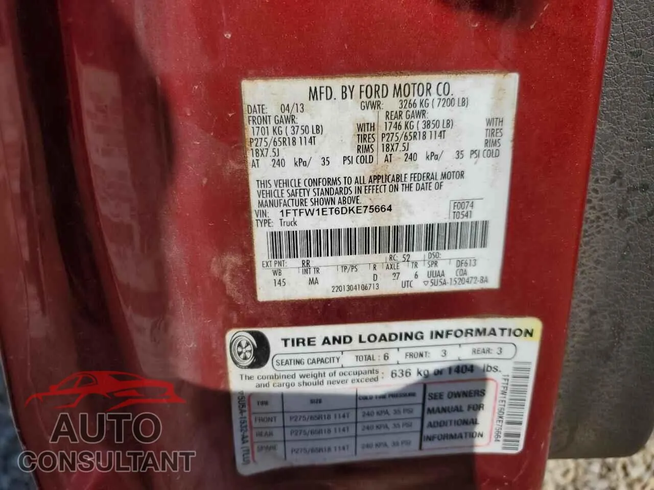 2013 FORD F-150 Damaged VIN 1FTFW1ET6DKE75664 – photo 12