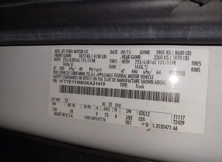 2016 FORD Transit Used VIN 1FTYE1YM8GKA21419 – side profile