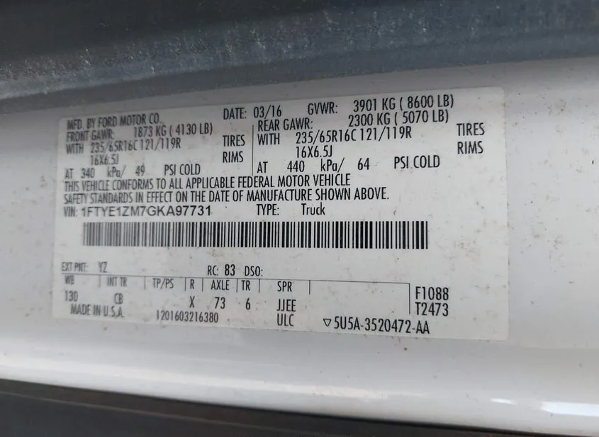 2016 FORD Transit Used VIN 1FTYE1ZM7GKA97731 – photo 20