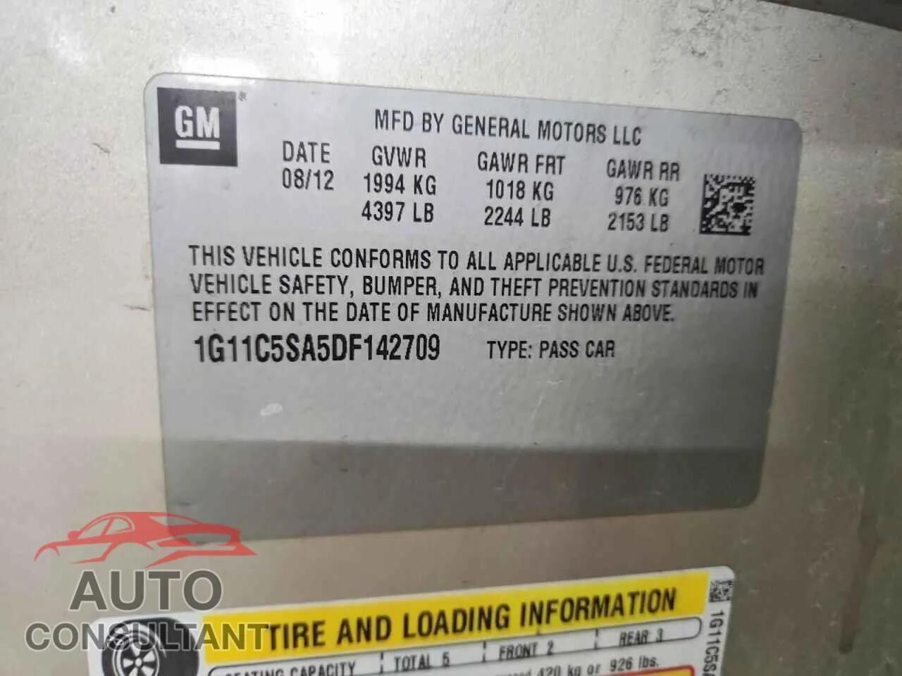 2013 CHEVROLET MALIBU Damaged VIN 1G11C5SA5DF142709 – photo 13 2013 CHEVROLET MALIBU Damaged VIN 1G11C5SA5DF142709 – photo 13