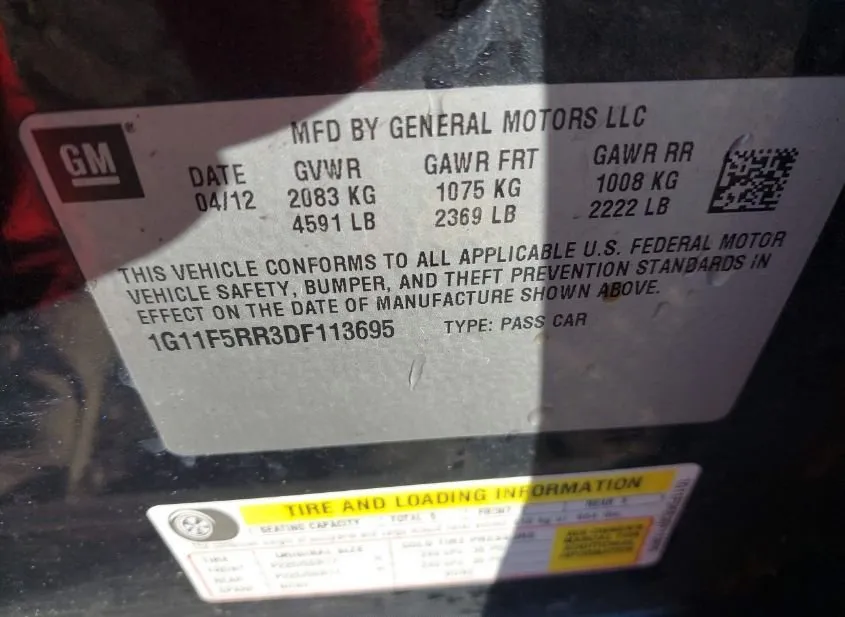 2013 CHEVROLET Malibu Used VIN 1G11F5RR3DF113695 – side profile