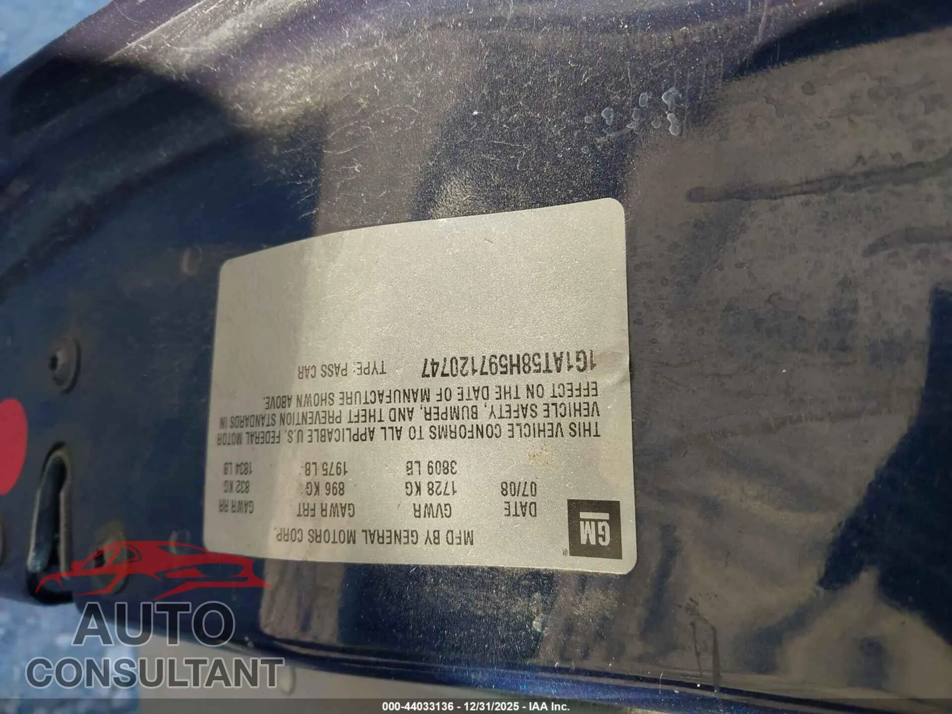 2009 CHEVROLET COBALT Damaged VIN 1G1AT58H597120747 – trunk area 2009 CHEVROLET COBALT Damaged VIN 1G1AT58H597120747 – trunk area