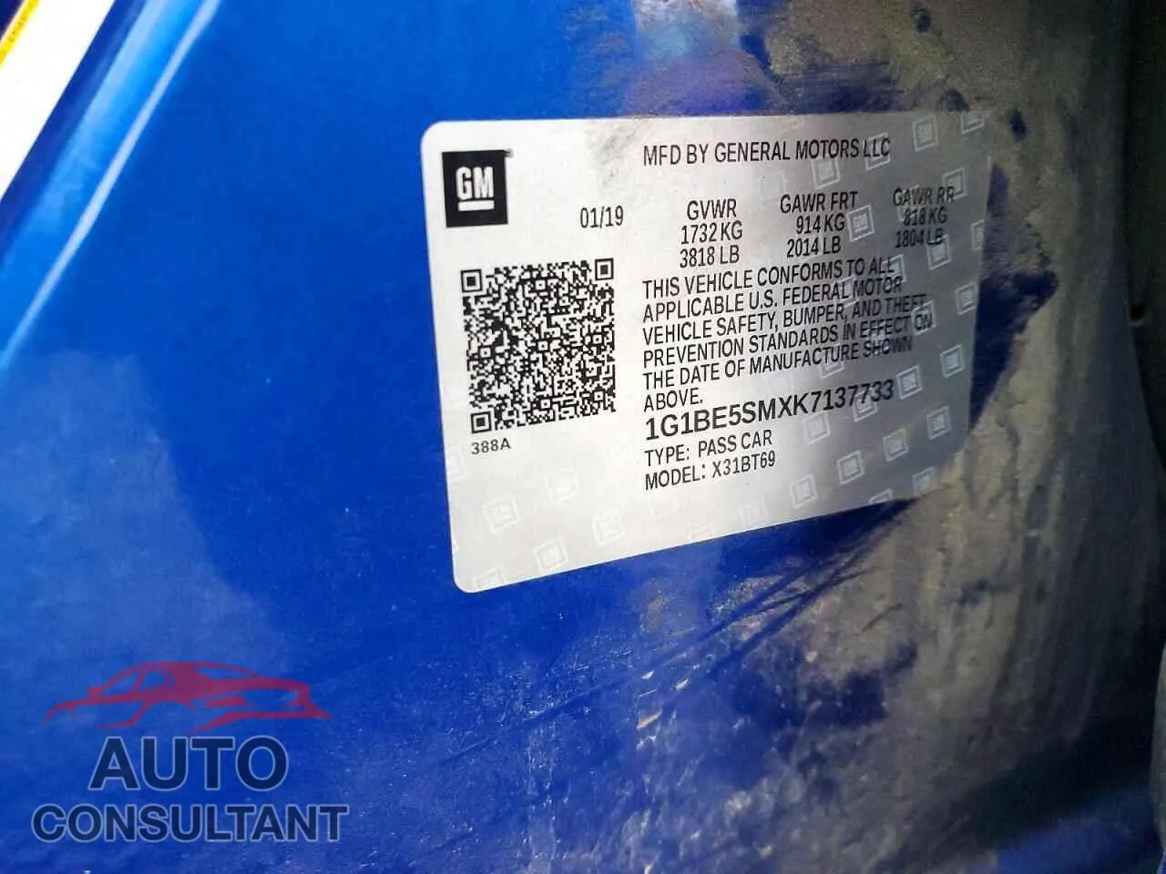 2019 CHEVROLET CRUZE Damaged VIN 1G1BE5SMXK7137733 – photo 12