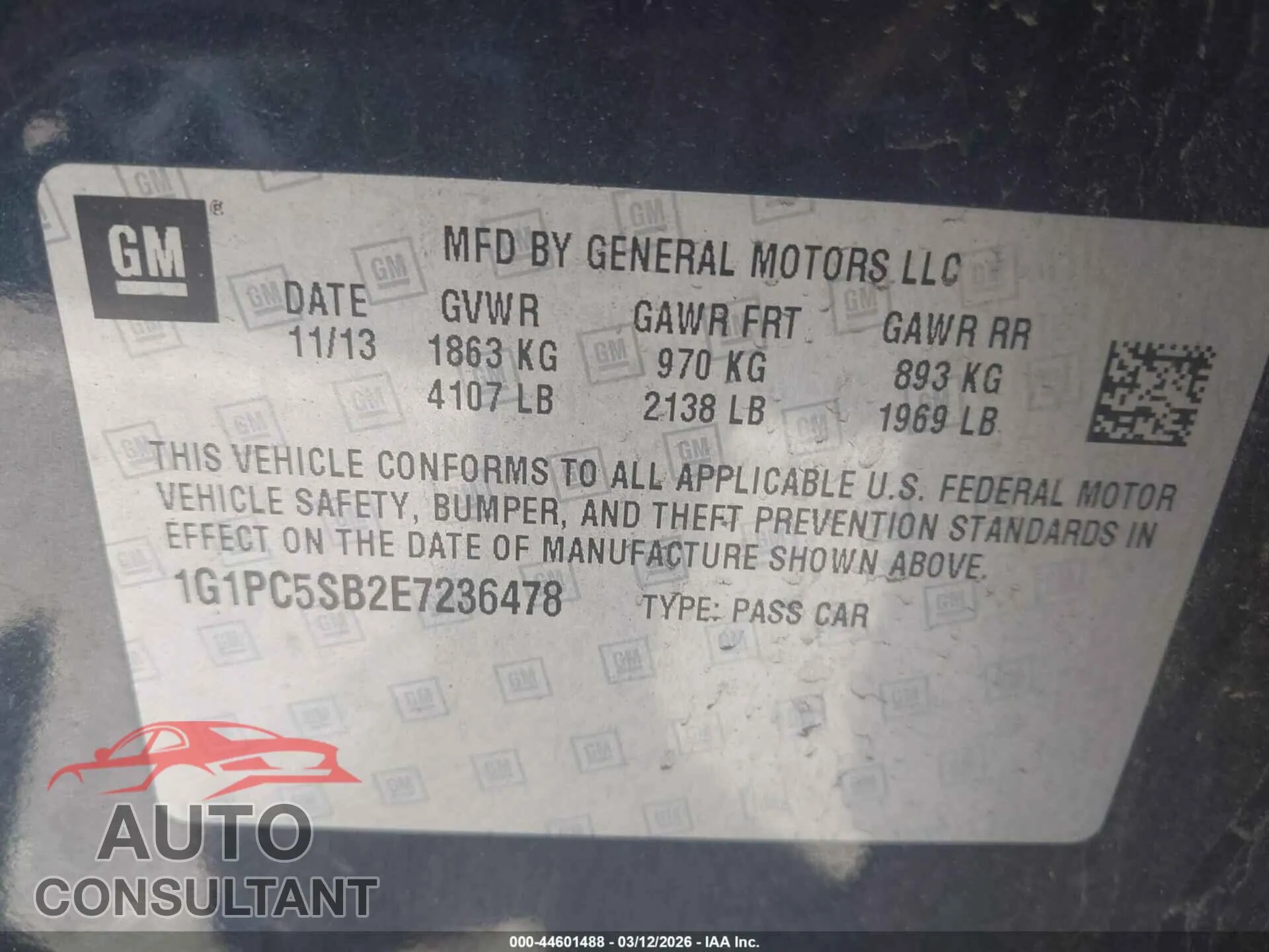 2014 CHEVROLET CRUZE Used VIN 1G1PC5SB2E7236478 – trunk area