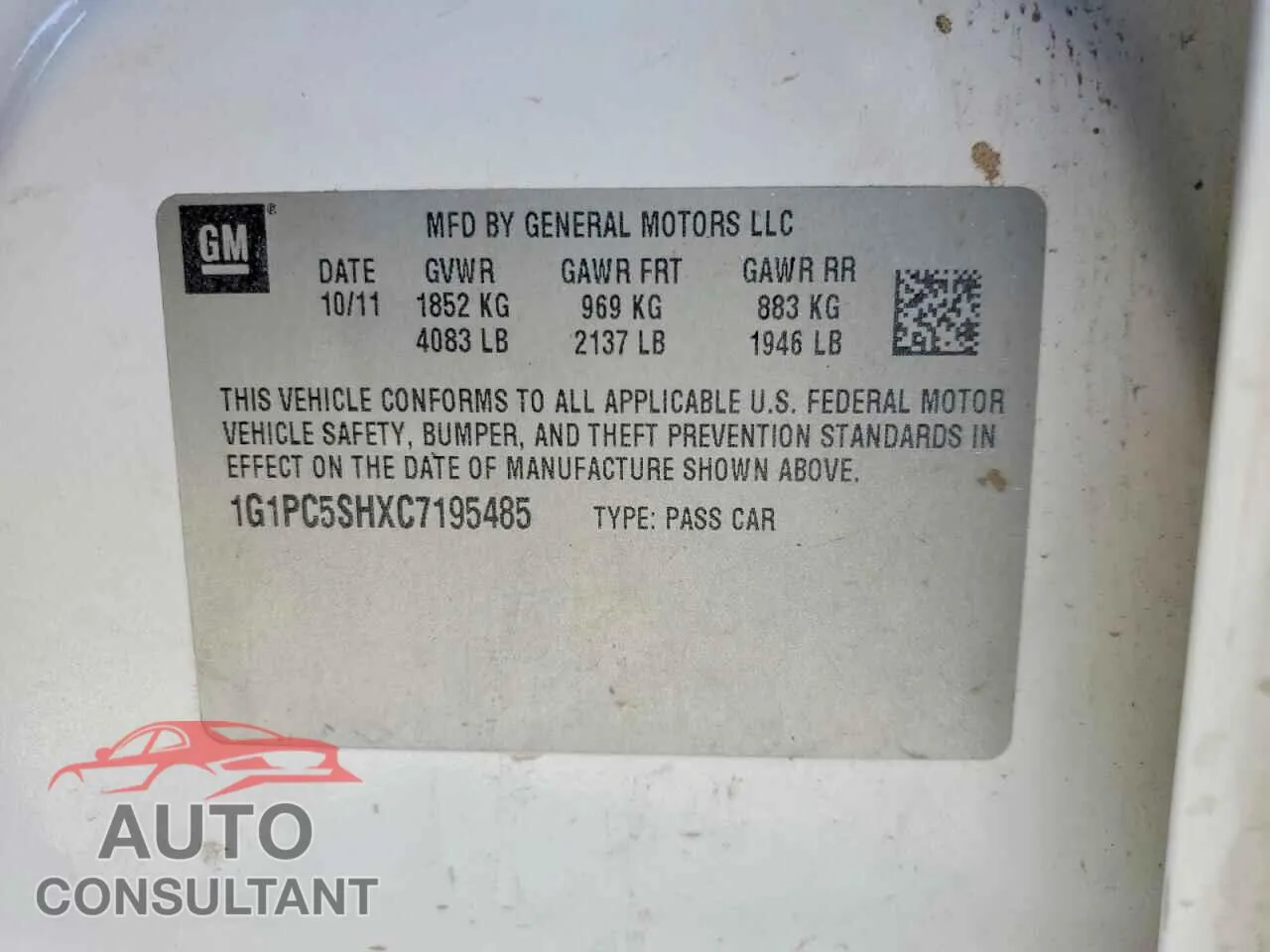 2012 CHEVROLET CRUZE Damaged VIN 1G1PC5SHXC7195485 – photo 12