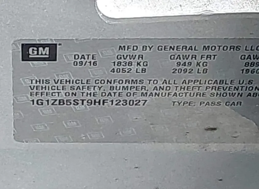2017 CHEVROLET Malibu Used VIN 1G1ZB5ST9HF123027 – odometer reading