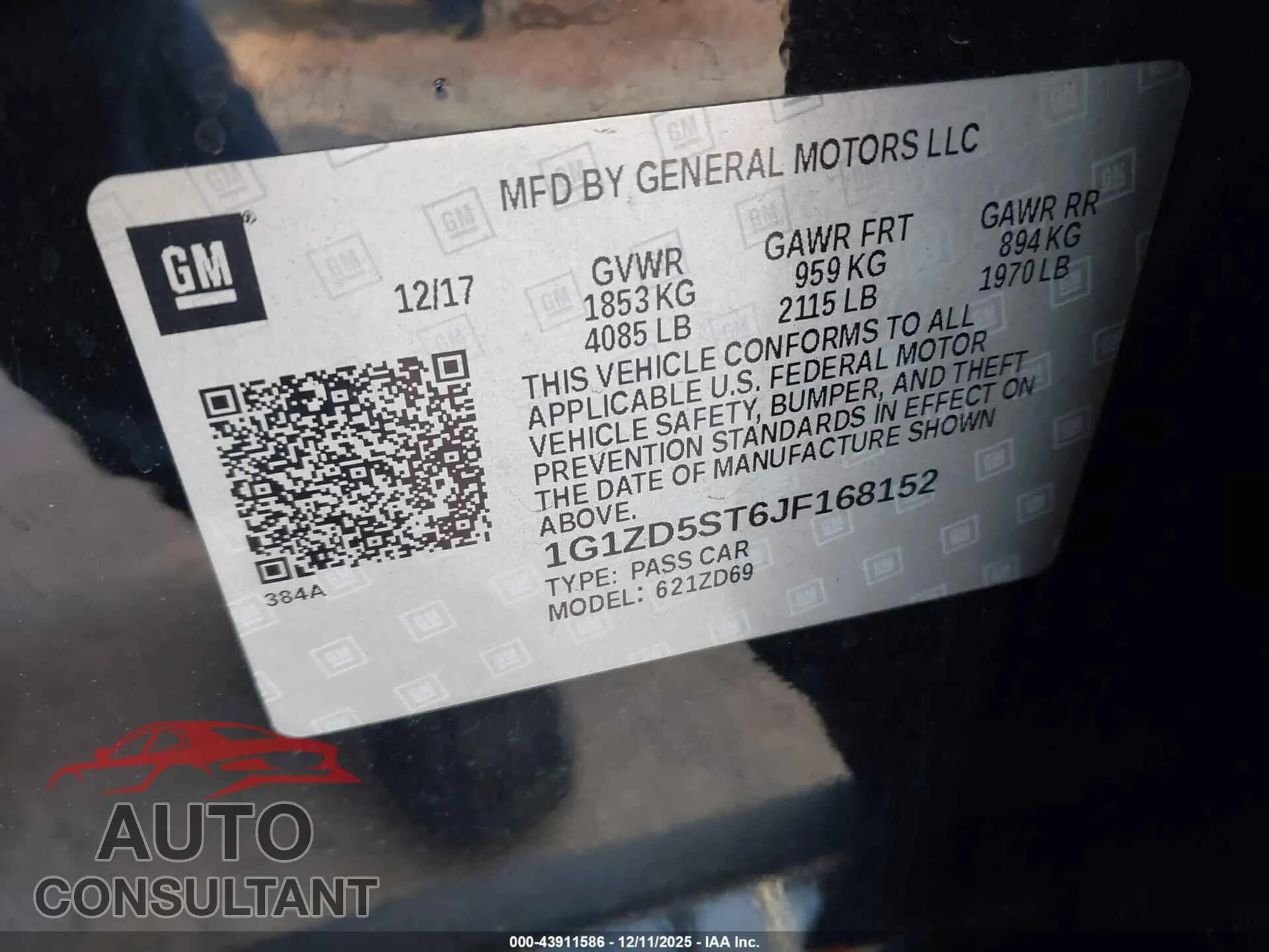2018 CHEVROLET MALIBU Damaged VIN 1G1ZD5ST6JF168152 – trunk area