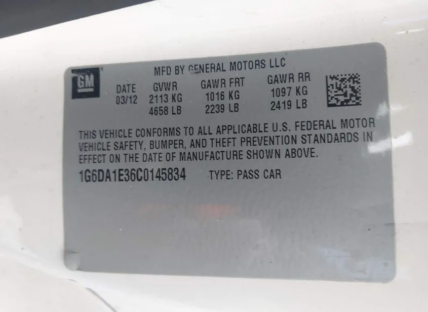 2012 CADILLAC CTS Used VIN 1G6DA1E36C0145834 – trunk area