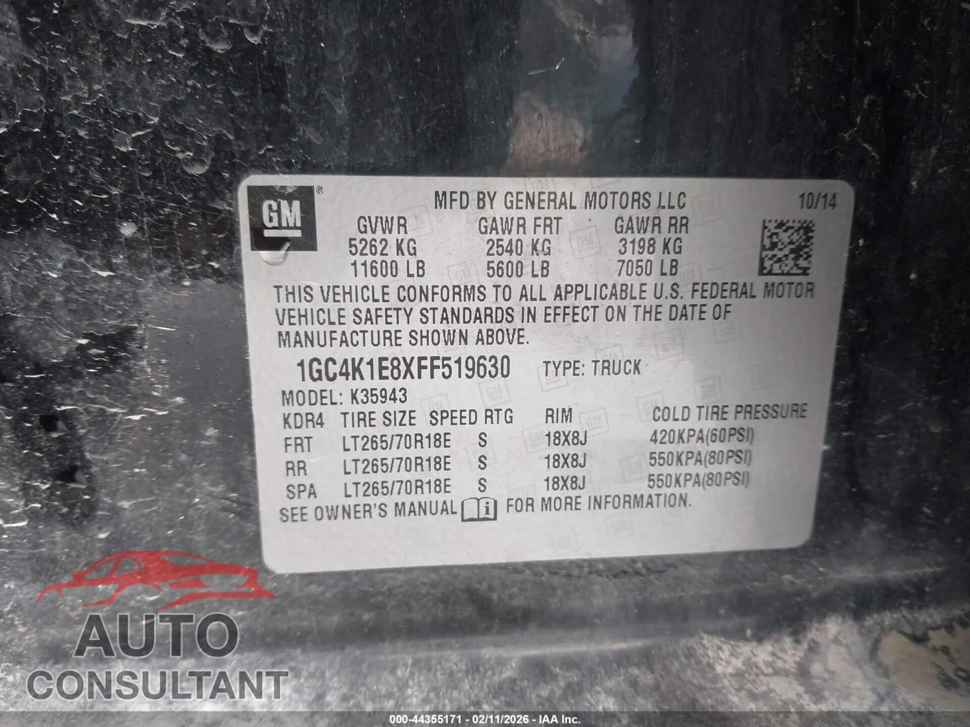 2015 CHEVROLET SILVERADO 3500HD Used VIN 1GC4K1E8XFF519630 – undercarriage