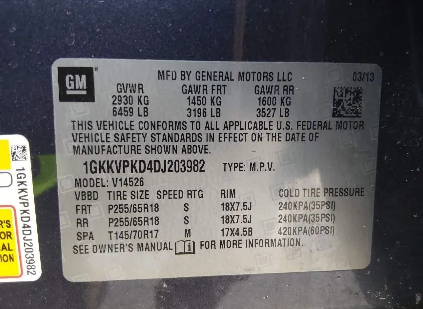2013 GMC Acadia Used VIN 1GKKVPKD4DJ203982 – side profile 2013 GMC Acadia Used VIN 1GKKVPKD4DJ203982 – side profile