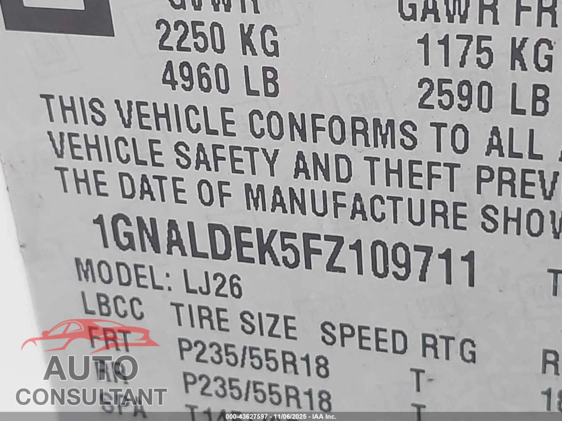 2015 CHEVROLET EQUINOX Damaged VIN 1GNALDEK5FZ109711 – trunk area