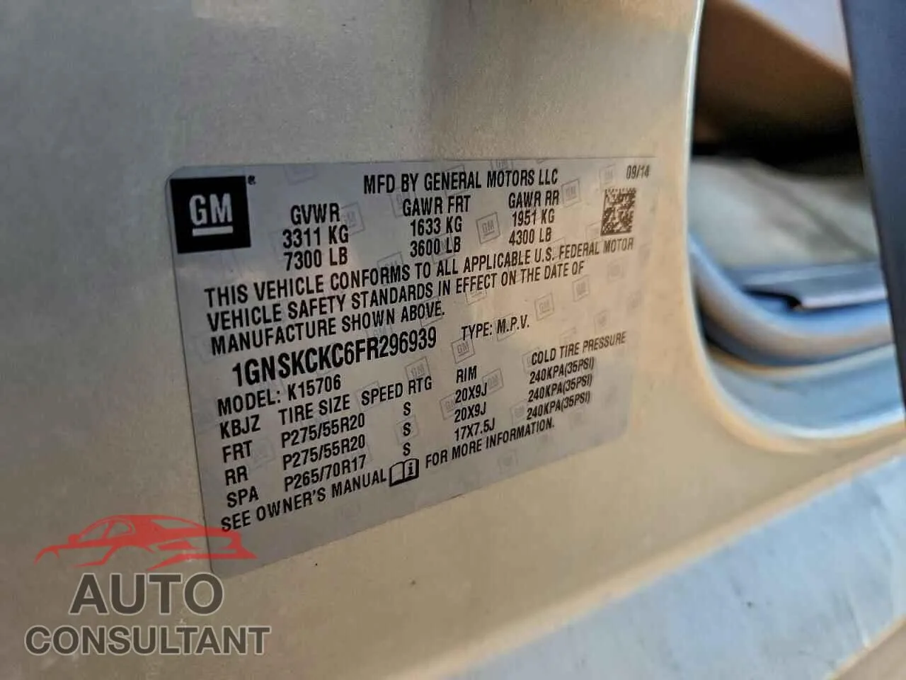 2015 CHEVROLET TAHOE Damaged VIN 1GNSKCKC6FR296939 – photo 14