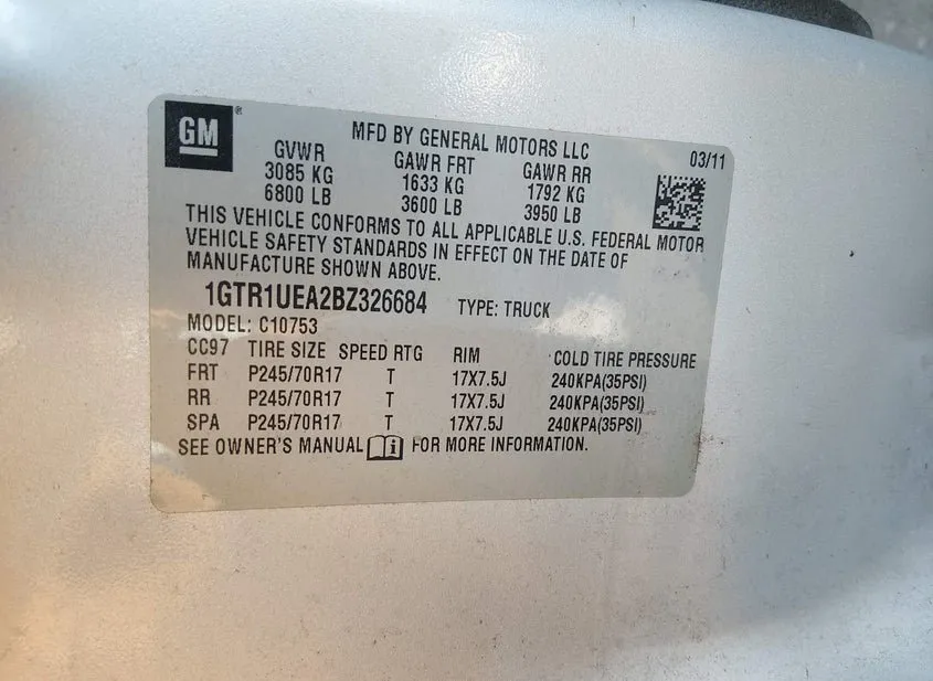 2011 GMC SIERRA Used VIN 1GTR1UEA2BZ326684 – side profile
