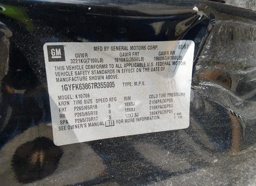 2007 Cadillac Escalade Used VIN 1GYFK63867R355005 – front exterior
