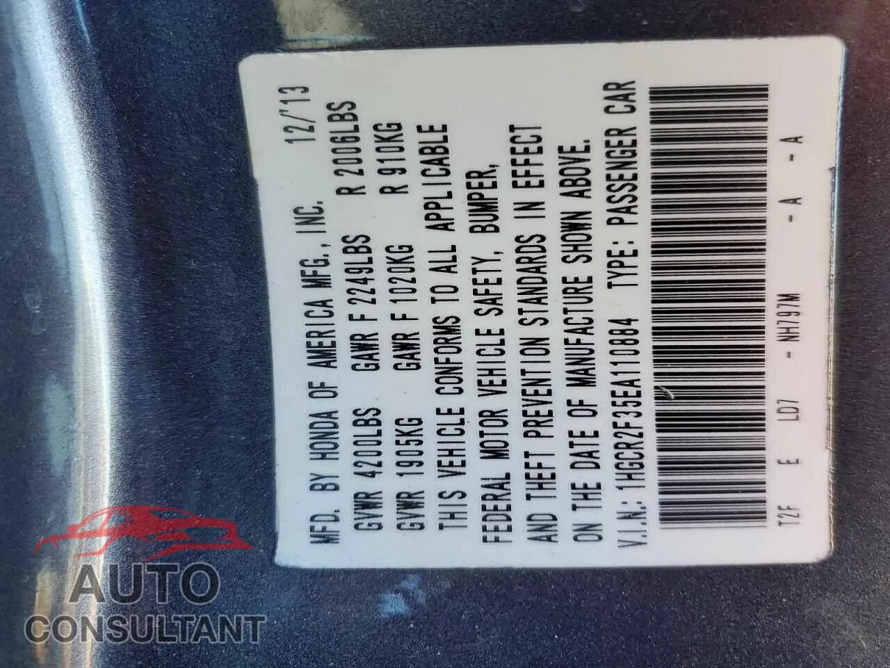 2014 HONDA ACCORD Damaged VIN 1HGCR2F35EA110884 – photo 12