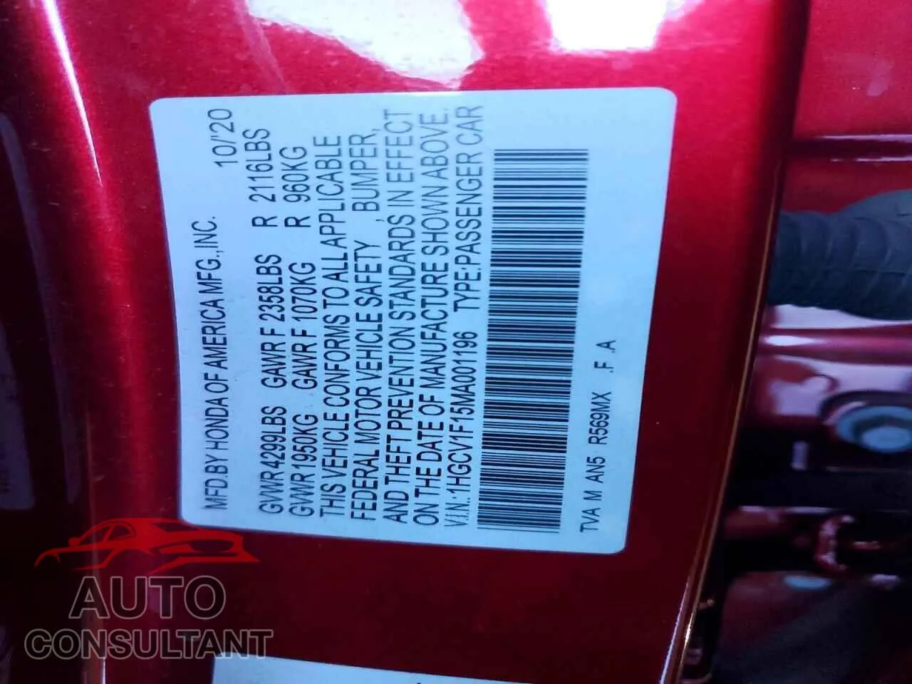 2021 HONDA ACCORD Damaged VIN 1HGCV1F15MA001196 – photo 12