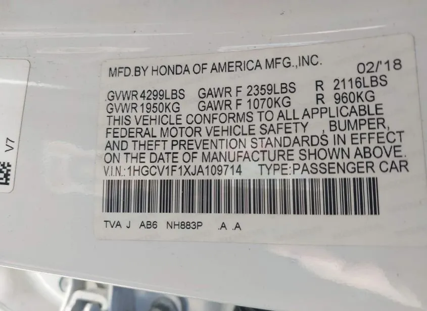 2018 HONDA Accord Used VIN 1HGCV1F1XJA109714 – photo 15