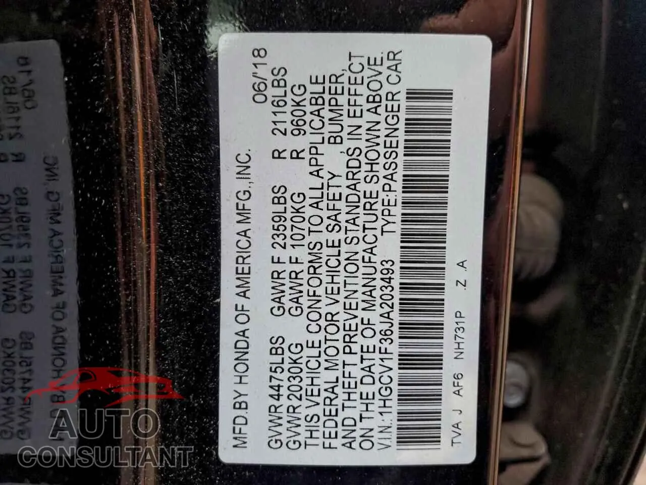 2018 HONDA ACCORD Damaged VIN 1HGCV1F36JA203493 – photo 12