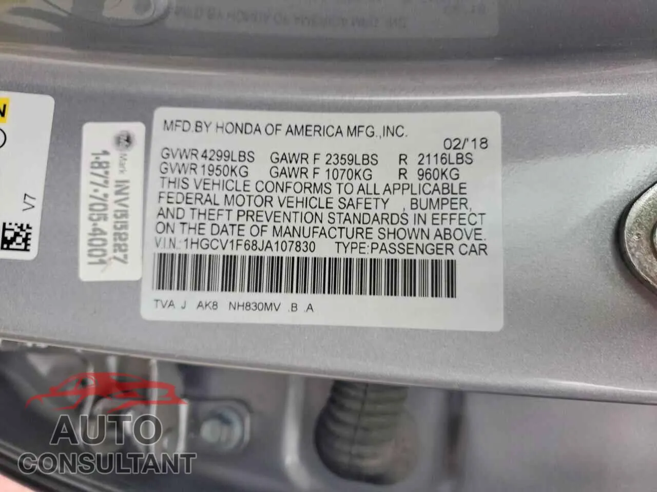 2018 HONDA ACCORD Used VIN 1HGCV1F68JA107830 – photo 13
