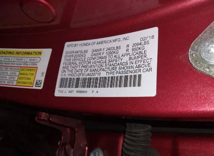 2018 HONDA Accord Used VIN 1HGCV2F91JA020710 – photo 15
