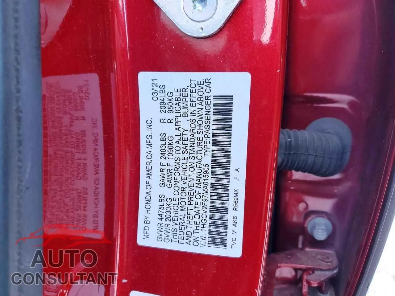 2021 HONDA ACCORD Damaged VIN 1HGCV2F97MA015905 – photo 13 2021 HONDA ACCORD Damaged VIN 1HGCV2F97MA015905 – photo 13