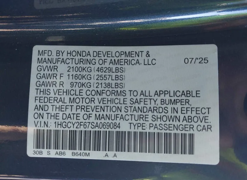 2025 HONDA Accord Used VIN 1HGCY2F67SA069084 – engine bay