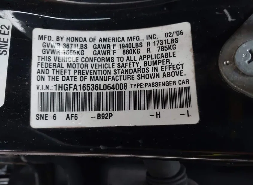 2006 HONDA Civic Used VIN 1HGFA16536L064008 – photo 17 2006 HONDA Civic Used VIN 1HGFA16536L064008 – photo 17
