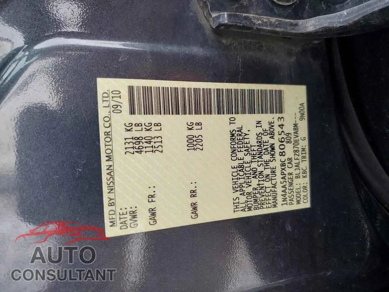2011 NISSAN MAXIMA Damaged VIN 1N4AA5APXBC806543 – photo 12 2011 NISSAN MAXIMA Damaged VIN 1N4AA5APXBC806543 – photo 12