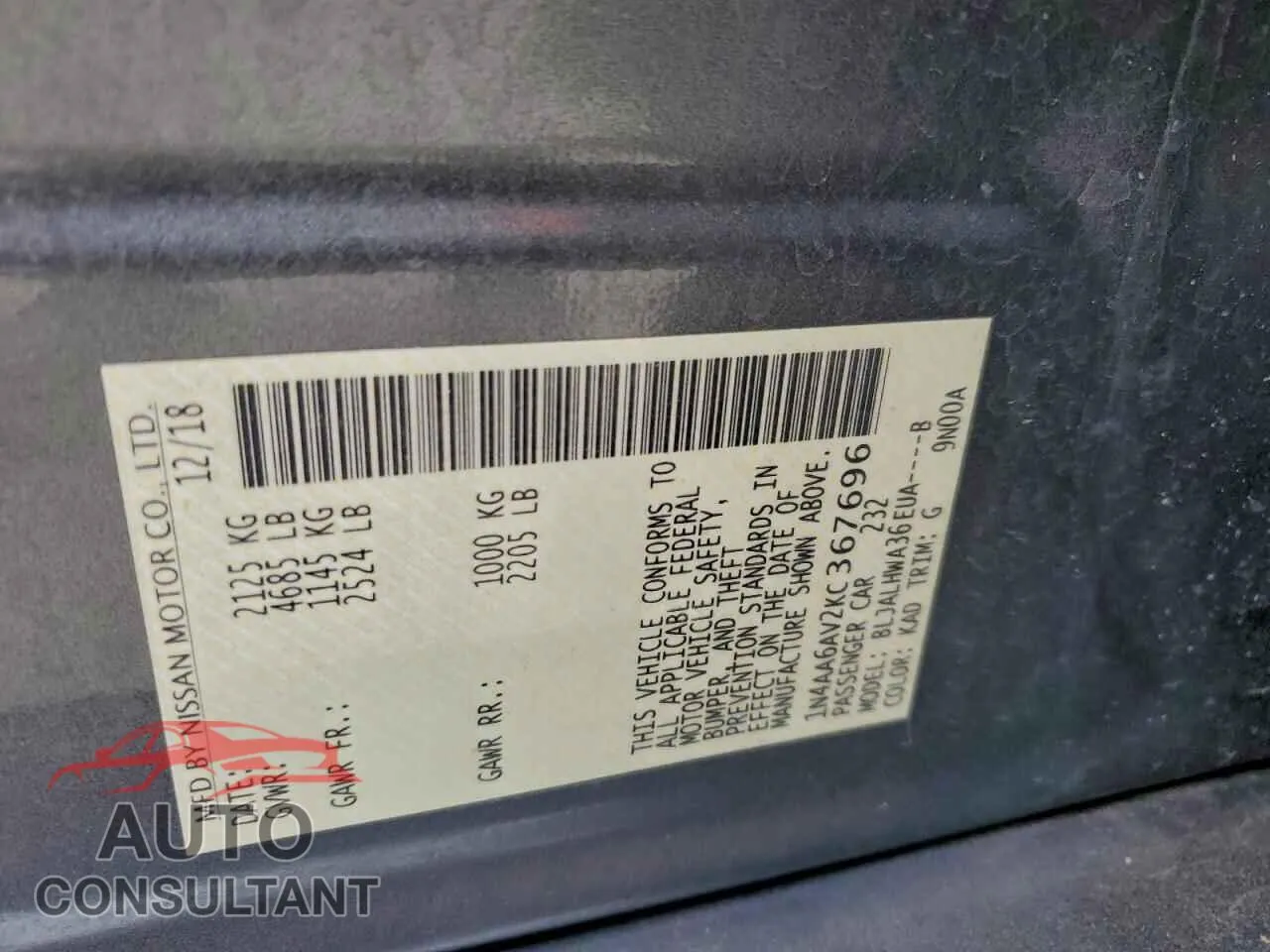 2019 NISSAN MAXIMA Damaged VIN 1N4AA6AV2KC367696 – photo 12