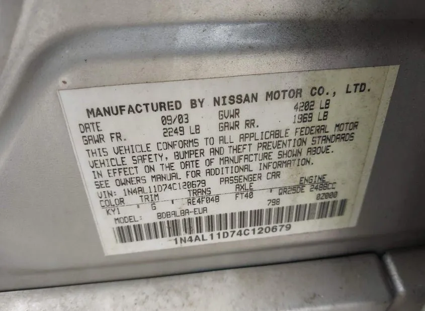 2004 NISSAN Altima Used VIN 1N4AL11D74C120679 – photo 12