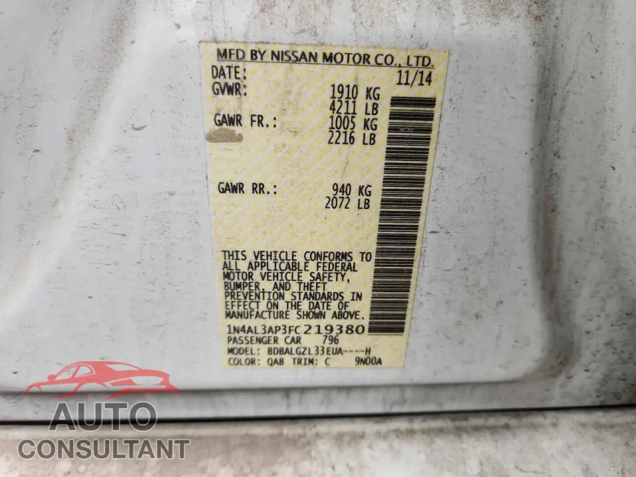 2015 NISSAN ALTIMA Damaged VIN 1N4AL3AP3FC219380 – photo 12