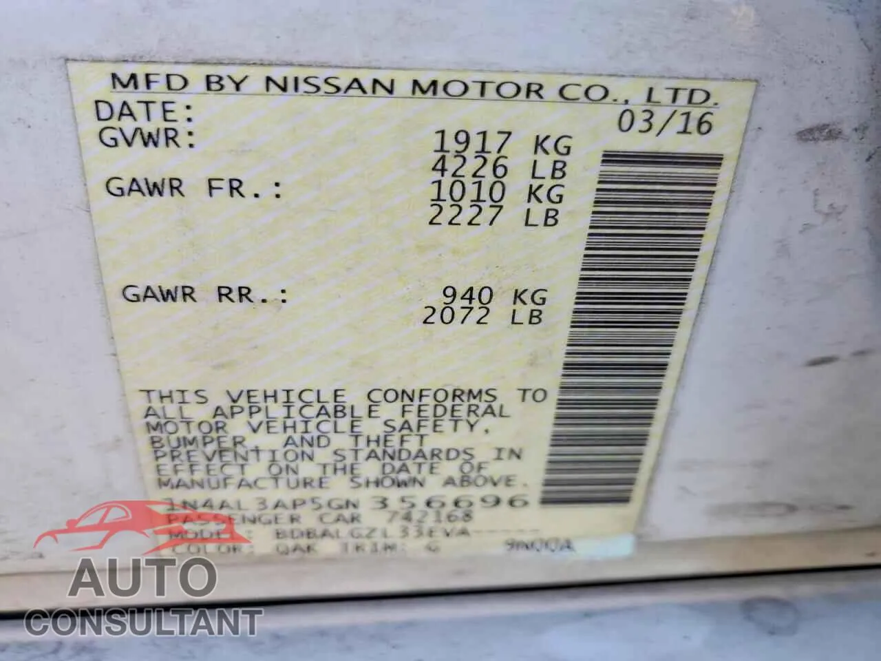 2016 NISSAN ALTIMA Damaged VIN 1N4AL3AP5GN356696 – photo 13