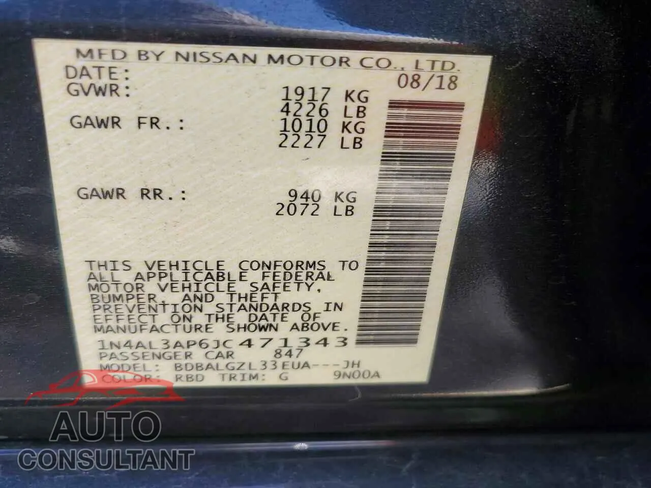 2018 NISSAN ALTIMA Damaged VIN 1N4AL3AP6JC471343 – photo 13