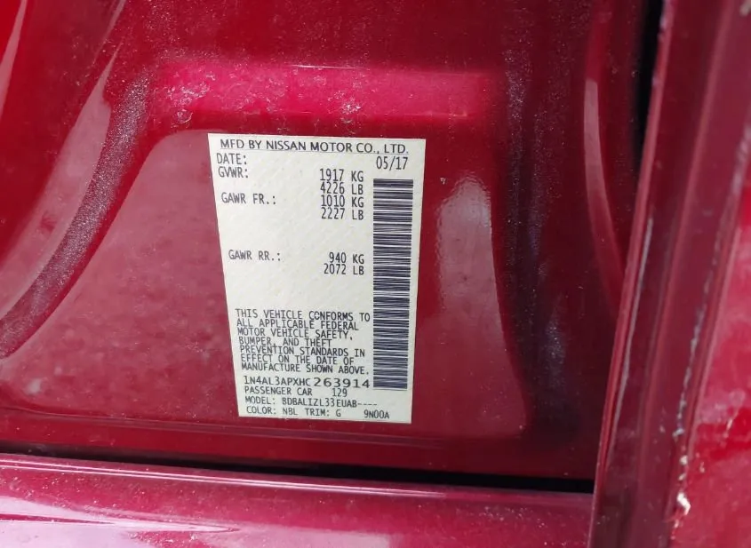 2017 NISSAN Altima Used VIN 1N4AL3APXHC263914 – interior seats