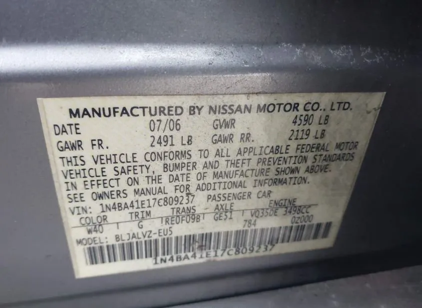 2007 NISSAN Maxima Used VIN 1N4BA41E17C809237 – photo 11