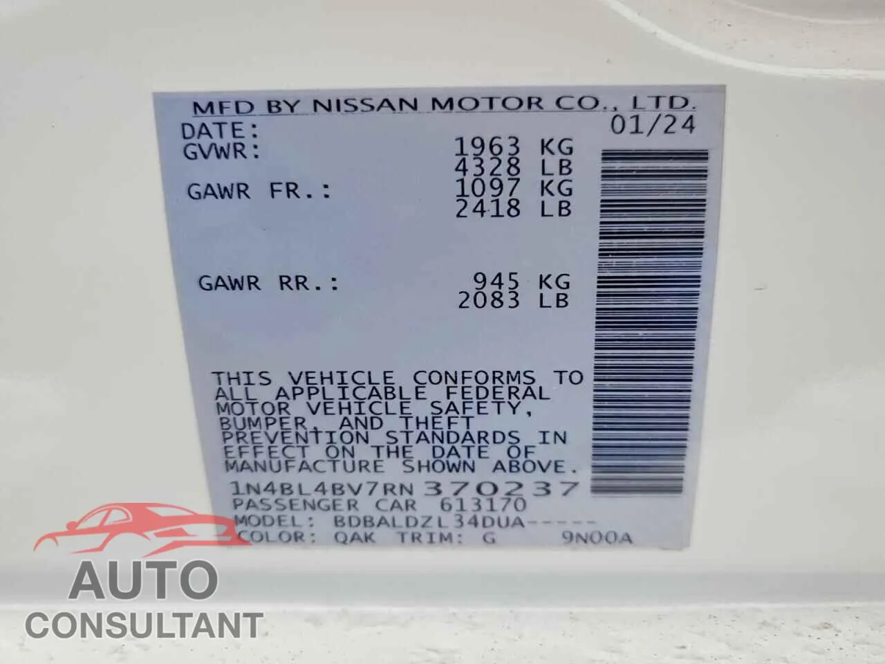 2024 NISSAN ALTIMA Damaged VIN 1N4BL4BV7RN370237 – photo 12 2024 NISSAN ALTIMA Damaged VIN 1N4BL4BV7RN370237 – photo 12