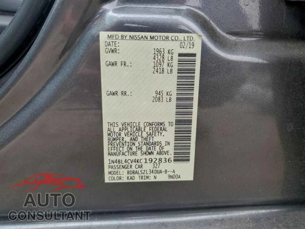 2019 NISSAN ALTIMA Damaged VIN 1N4BL4CV4KC192836 – photo 13