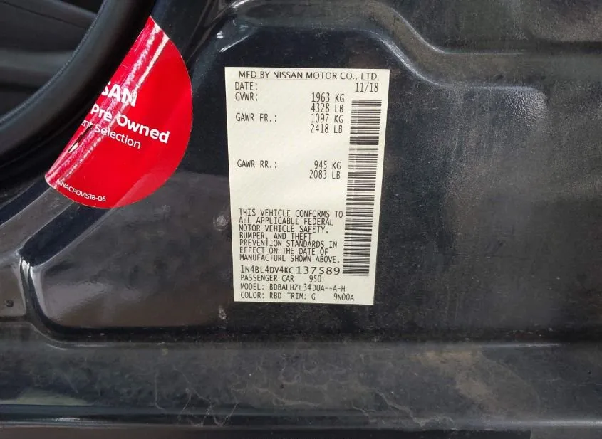 2019 NISSAN Altima Used VIN 1N4BL4DV4KC137589 – rear exterior