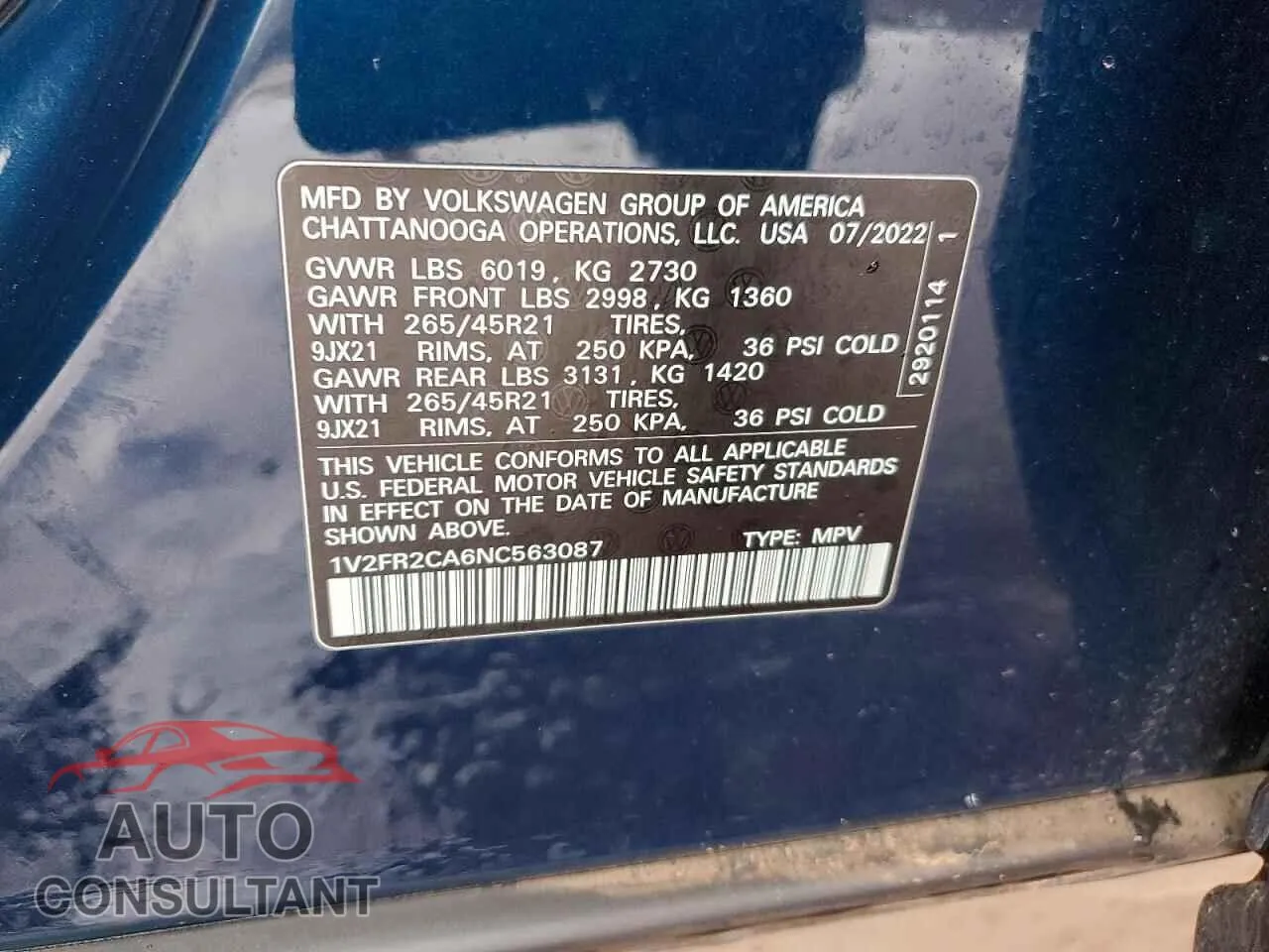 2022 VOLKSWAGEN ATLAS Damaged VIN 1V2FR2CA6NC563087 – photo 13
