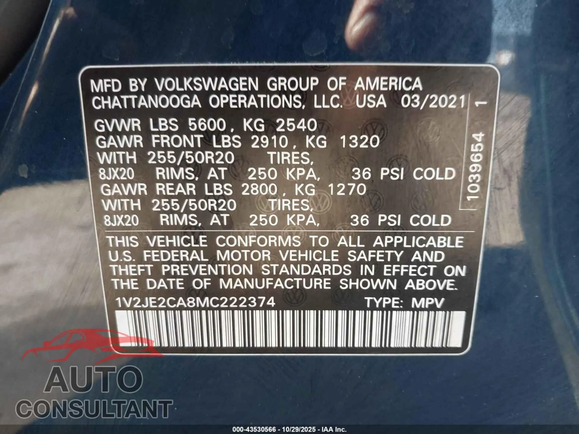 2021 VOLKSWAGEN ATLAS CROSS SPORT Damaged VIN 1V2JE2CA8MC222374 – trunk area