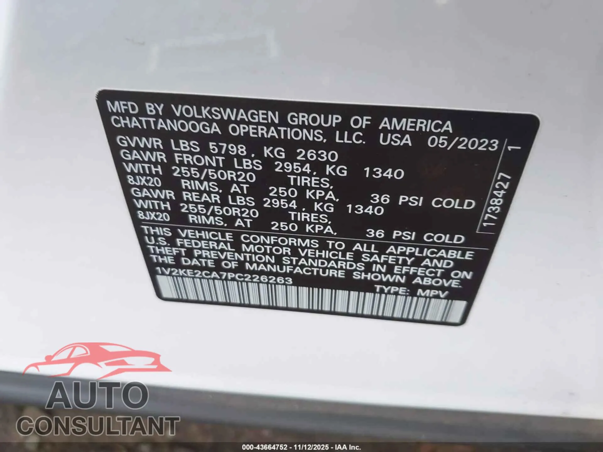 2023 VOLKSWAGEN ATLAS CROSS SPORT Damaged VIN 1V2KE2CA7PC226263 – trunk area